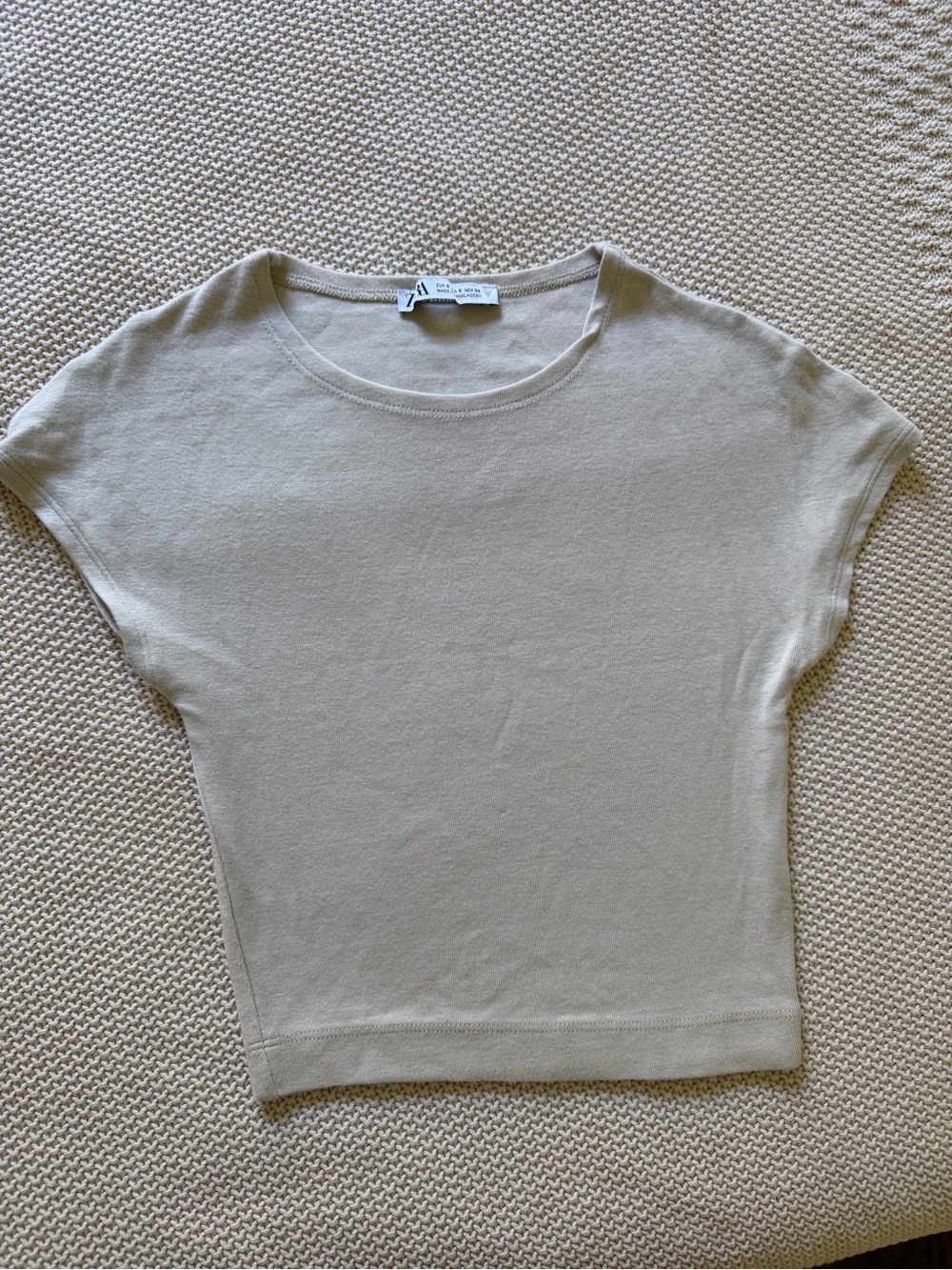 Zara Cream Short-Sleeve Knit Top